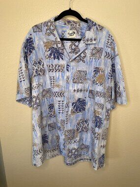 Paradise Style Hawaii Mens Button-Up Shirt Blue Abstract Tropical Print XL Vinta